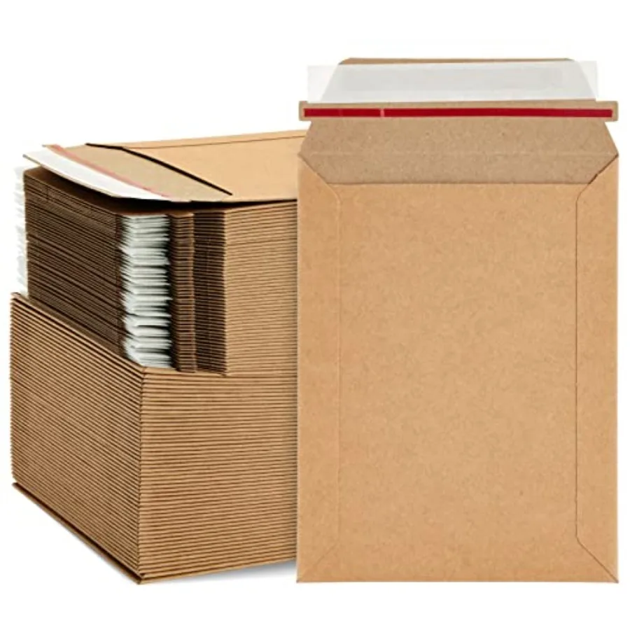 

100 Pack Rigid Mailers 6x8 - Sturdy 450 GSM Self-Adhesive Kraft Paper Cardboard Envelopes for Mailing Photo Documents Gift Card