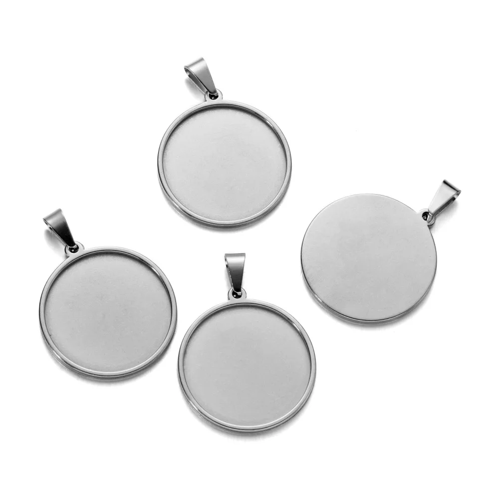 5Pcs/Pack Stainless Steel 20-40mm Trays Blanks Round Charm Pendants For DIY Necklace Bracelet Jewelry Making Accessories