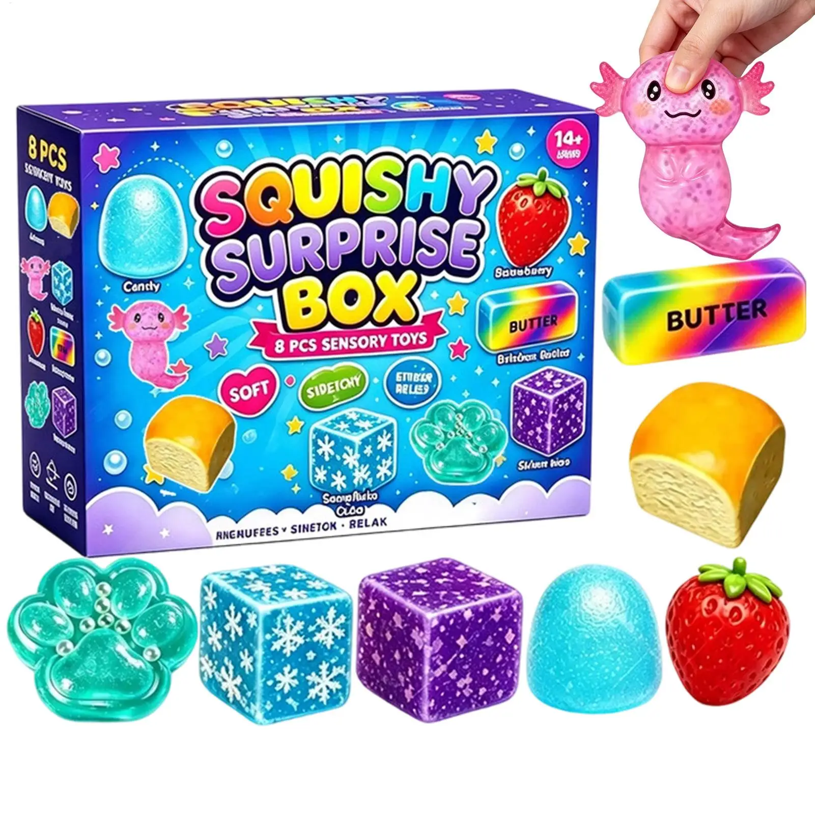 New Random Color 8pcs/Box TPR Maltose-Filled SquishyToy, Slow Rising Stress Relief Sensory Fidget DecompressionBlind Box Gift