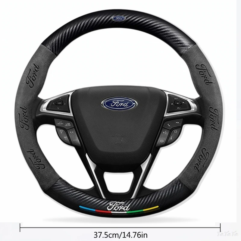 Car Steering Wheel Cover Embossing Leather Protector For Ford Mustang Bronco Fiesta Focus Mondeo Kuga Edge F150 Ranger Sticker view 6