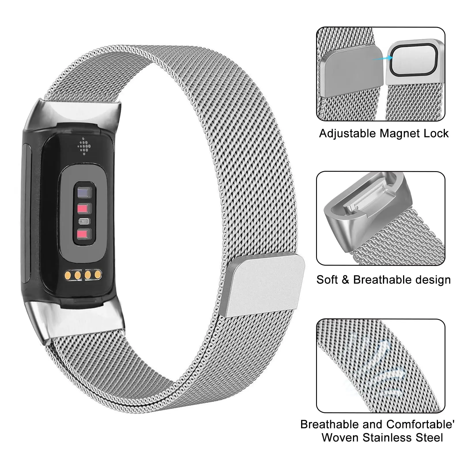 Milanese loop For fitbit charge 6 5 band replacement charge6 wristband stainless steel magnetic bracelet fitbit charge 5 Strap