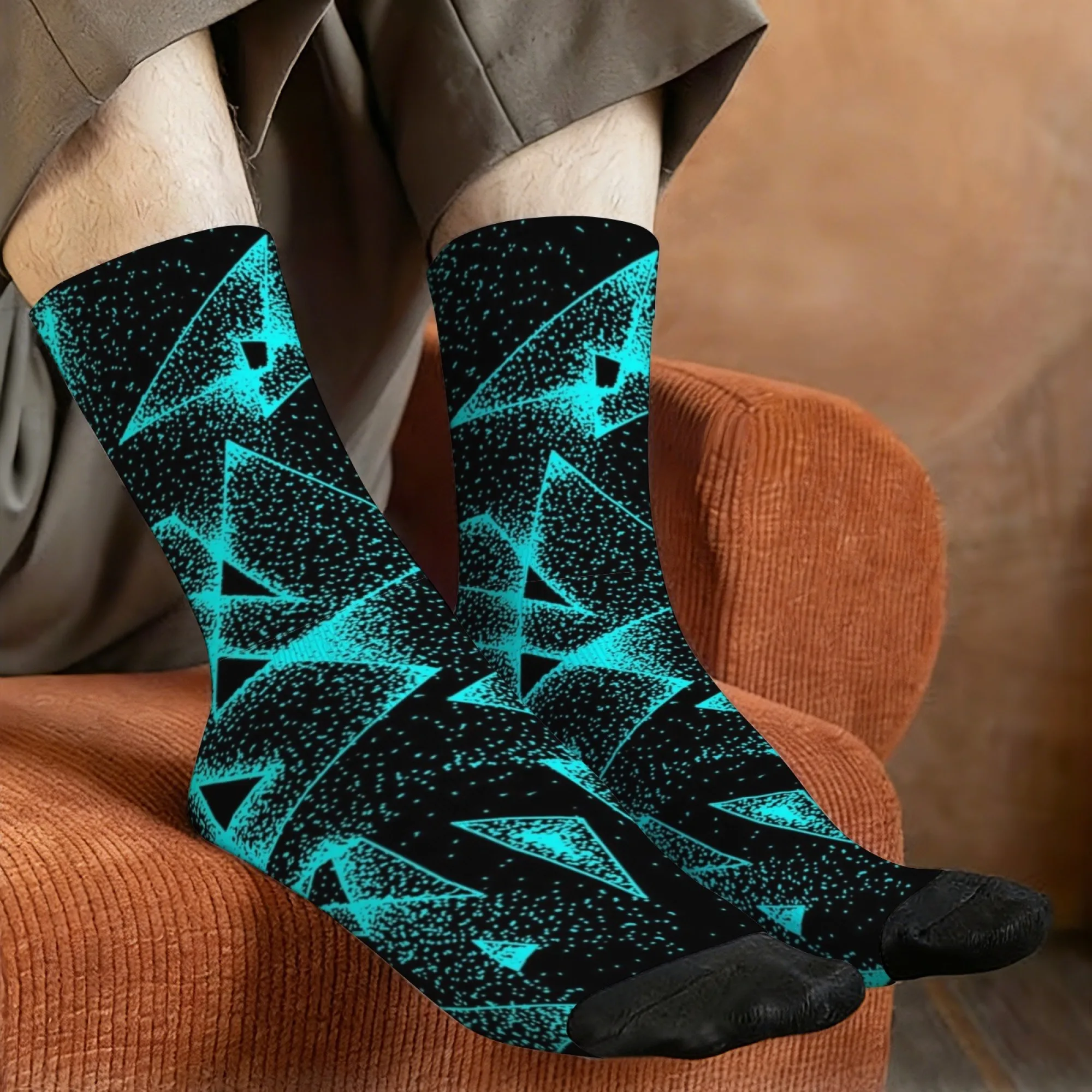 Dot Matrix Geometric Socks Comfortable Stretchy Lightweight Men's Socks Fitness Hiking Camping Simple Stylish Compression Socks