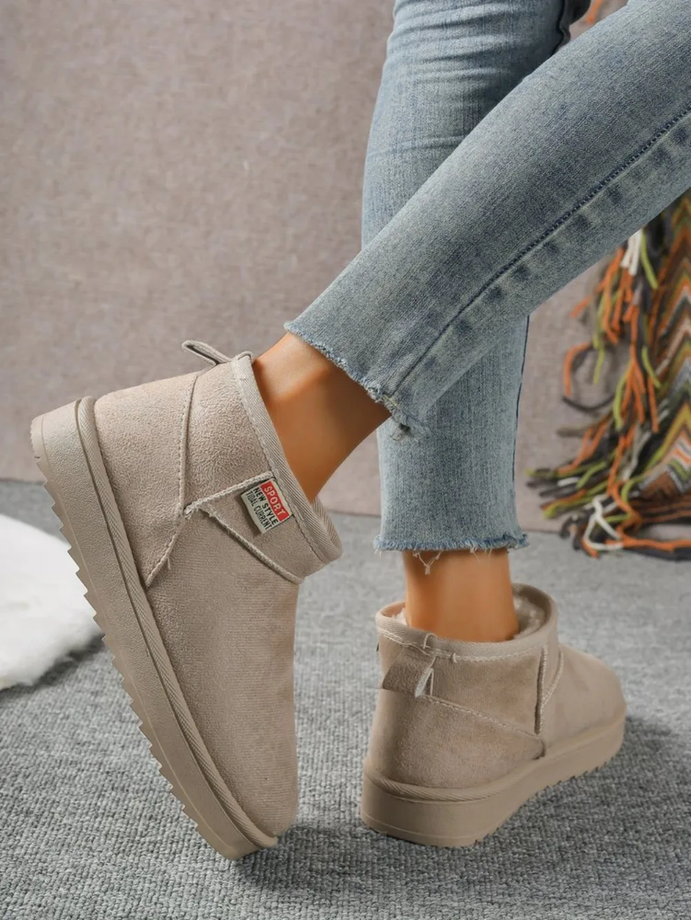 Winter Rundkopf Sexy Bequeme Warme Lässige Wanderstiefel Modische Neue Wildleder Dicksohlige Übergrößen Schneestiefel für Damen – Detail 12