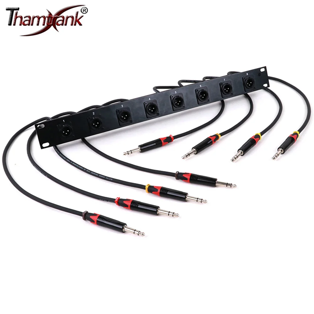 

8-Way 1U Cabinet Jumper Rack,3Pin XLR Male Panel Mount Socket to 6.35mm 1/4 Inch TRS Jack Pass Through Audio Extension Cable