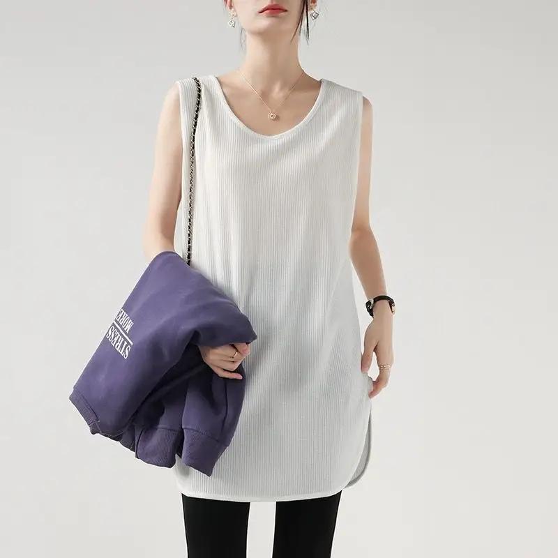 Elegant Fashion Harajuku Slim Fit Women's Clothing Loose Casual Sweat Sport All Match Tops Women Solid V Neck Sleeveless Tanks