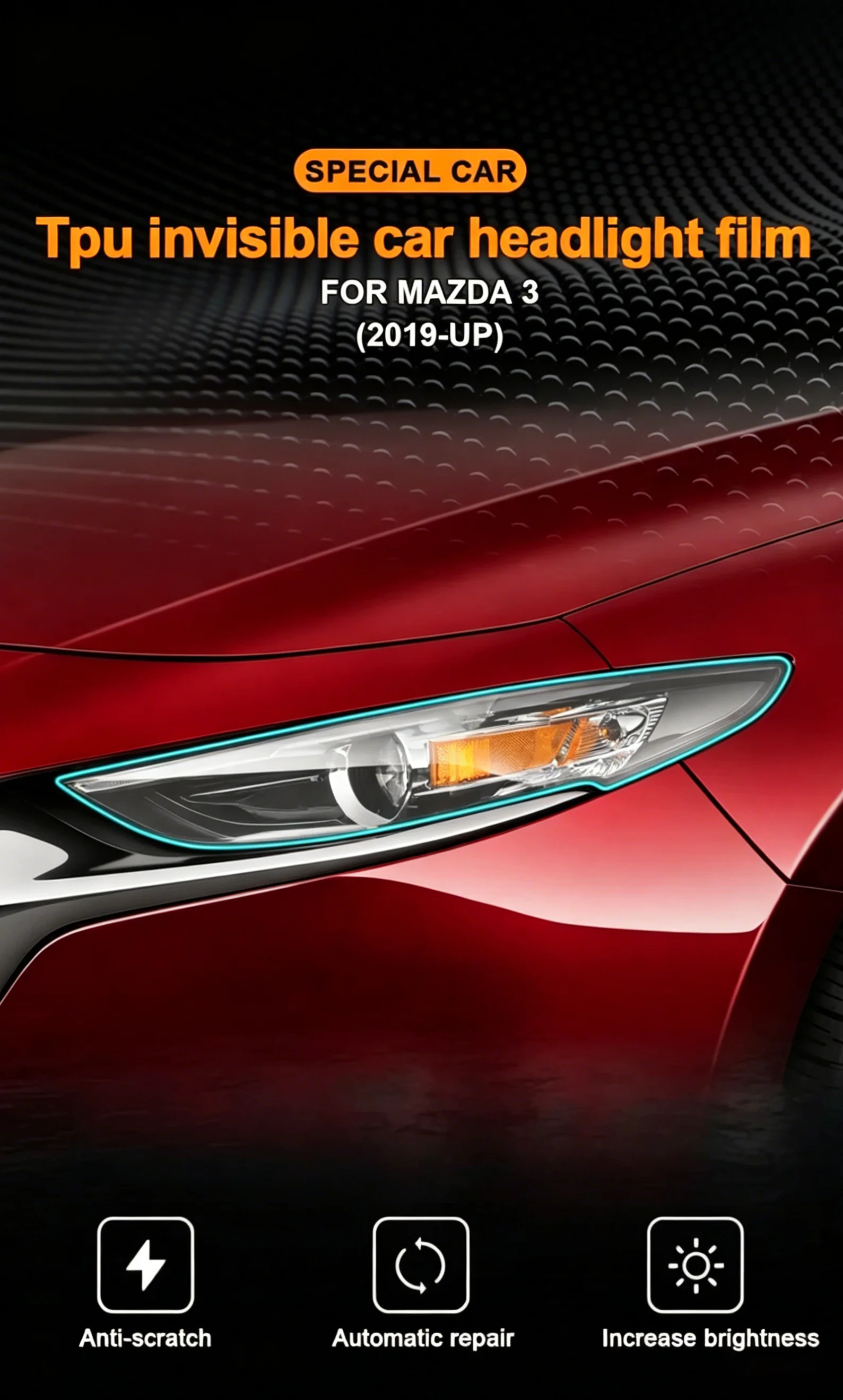 Für Mazda 3 2019-2026 Auto TPU Scheinwerferfolie Lackschutzfolie Kratzfester Außen-PPF Transparent Rauchschwarz Reparatur – Detail 1