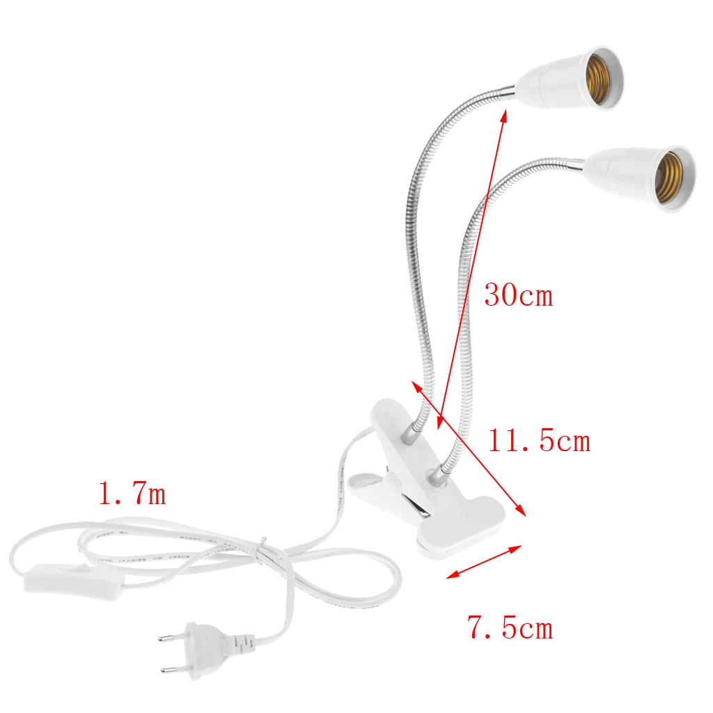 Flexible Gooseneck Dual Head LED Clip Reading Lamp Eye Caring Table Lamp Base for Study Office Bedside Lighting