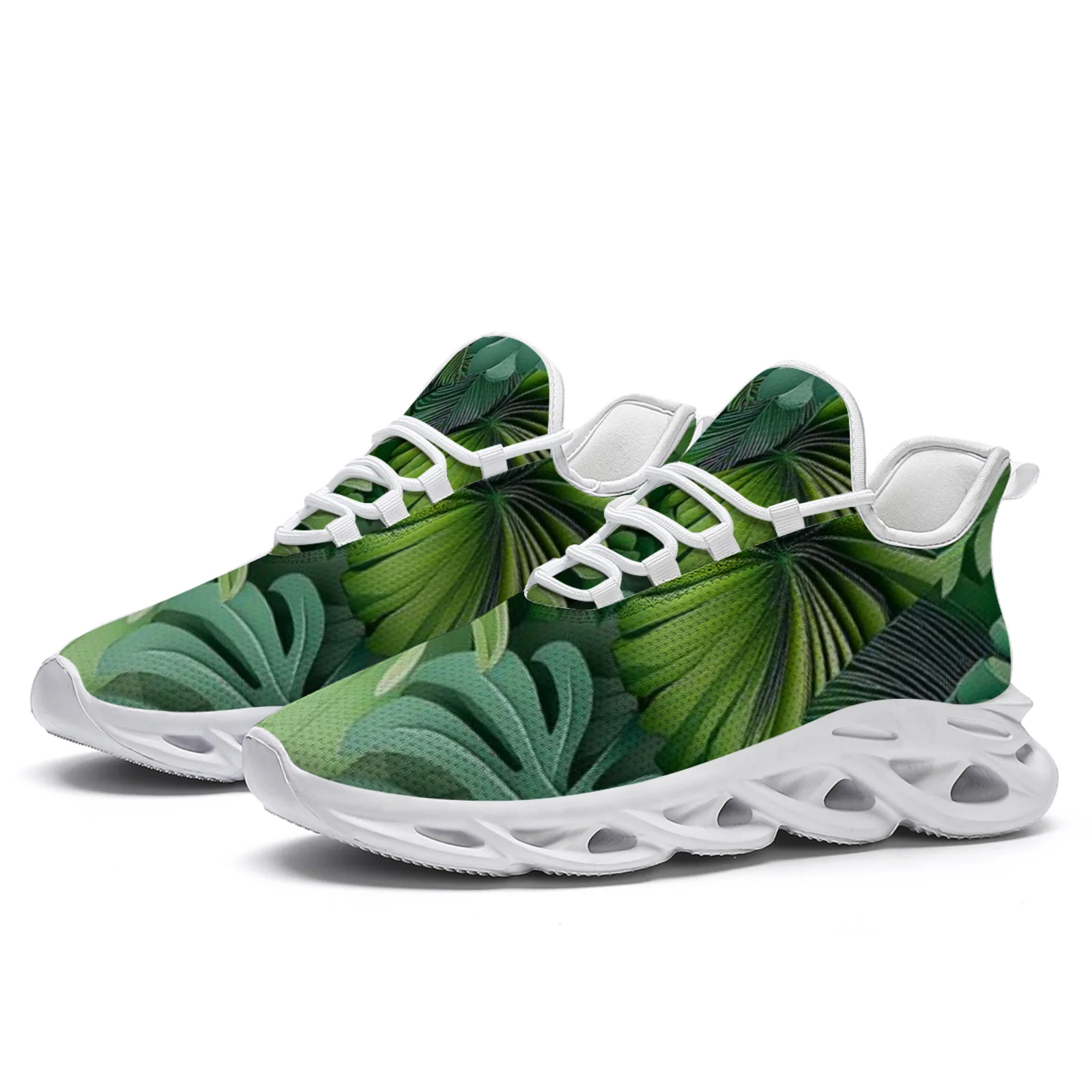 Zapatillas de deporte informales con estampado de plantas verdes para mujer, zapatos ligeros para caminar y correr para chicas adolescentes, zapatos con cordones de malla EUR36-48
