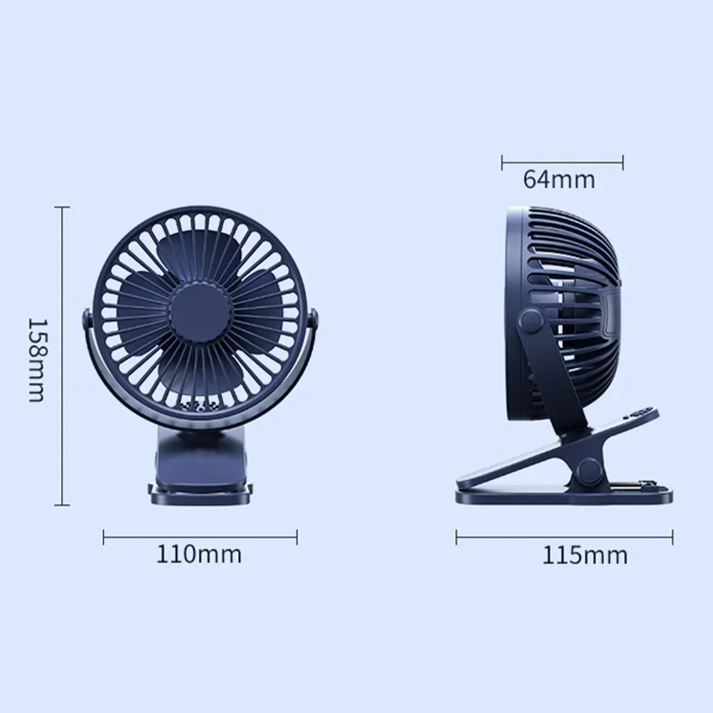 USB 충전식 테이블 팬 클립 온 유형 휴대용 미니 책상 팬 360도 회전 학생 기숙사 용 조절 가능한 클립 온 팬