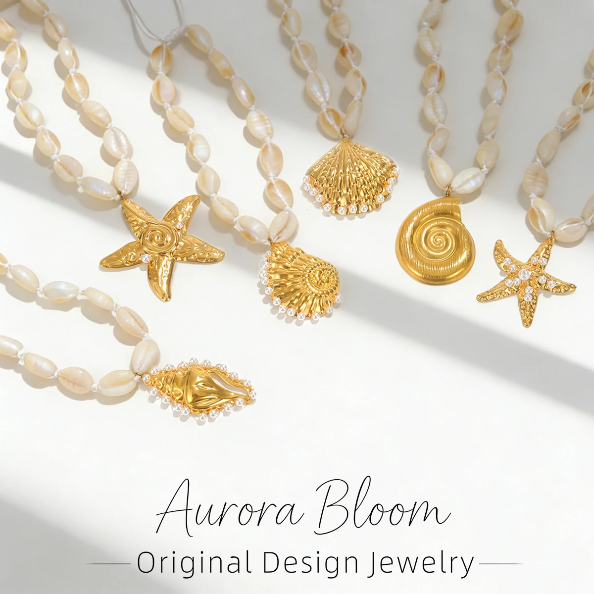 

AURORA Ocean Style Pearl Conch Pendant Necklaces For Women's Conch Beaded String Chain Necklaces Fashion Women's Choker Necklace