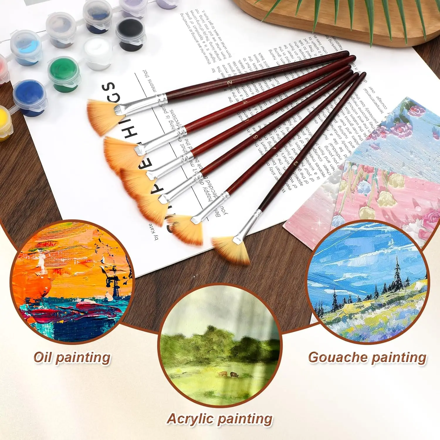 6-teiliges professionelles Fächerpinsel-Set – langer Holzgriff, hochwertiges Nylonhaar für Aquarell, Acryl, Öl und mehr – Detail 5