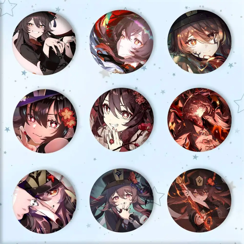 Game Genshin Impact Hu Tao Badges Round Cosplay Pin Bag Decor Fans Collect Friends Gifts Brooch