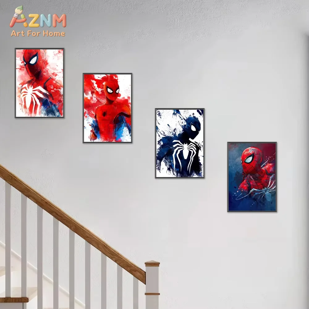 AZNM  Superhero Spiderman and Friend Ghost Spider Poster Miles Morales and Spider Gwen Art Print Girls Boys Room Wall Decor