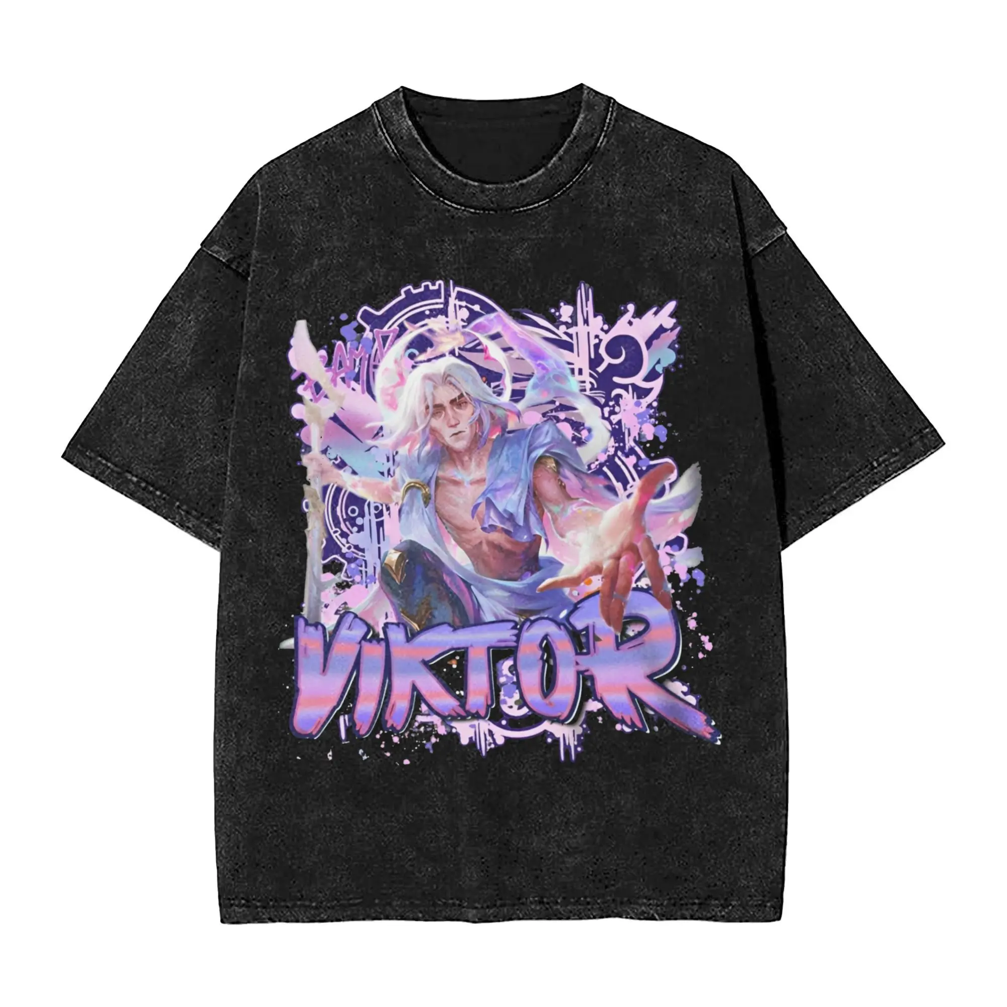 Harajuku Washed Shirt arcane viktor arcane game Merch Retro T-Shirts Oversize  Streetwear Cotton Summer Tee Shirt