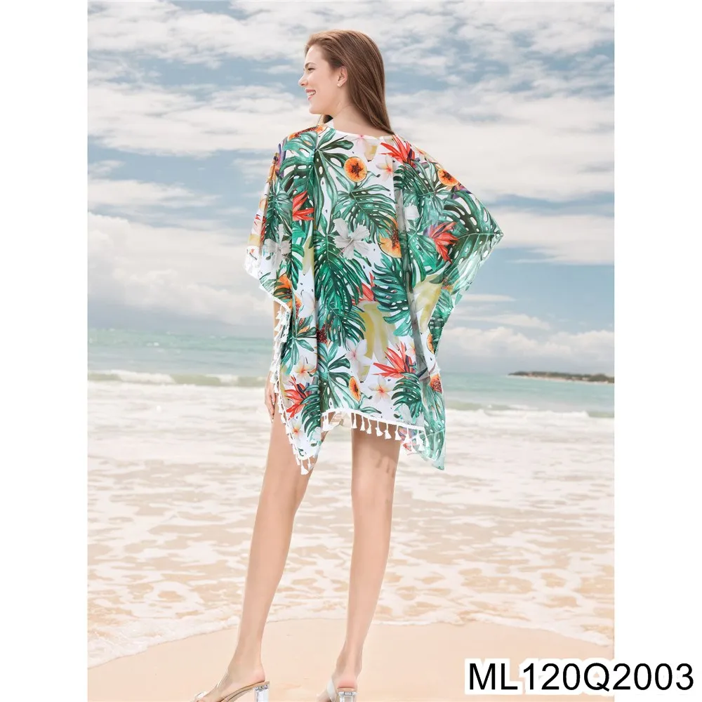 2025 New Tropical Plant Printed Beach Smock, Chiffon Bikini Smock, Vacation Beach Sun-protective Clothing ML120Q20
