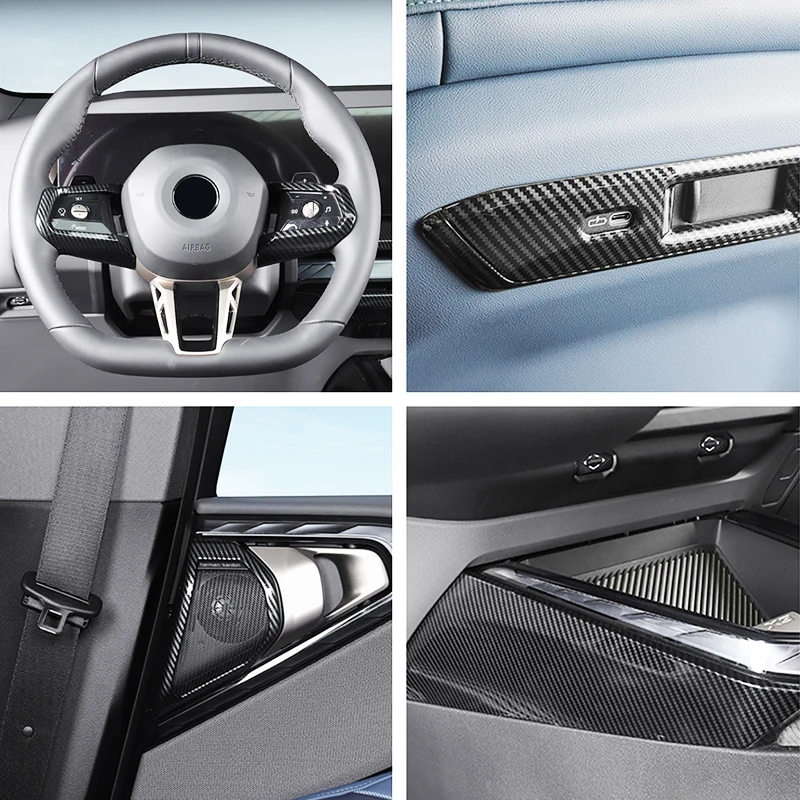 

Carbon Style Steering Wheel Front Seat Adjustable Switch Buttons Rear Door Speaker Tweeter Cover Trim For BMW X3 G45 2025 2026