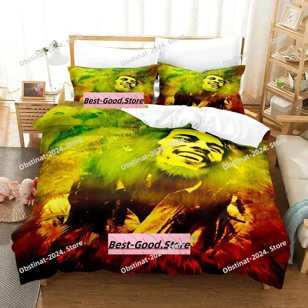 Retro Bob Marley lion 3D Printing Comforter Bedding Set,Duvet Cover Bed Set Quilt Cover Pillowcase,King Queen Size Bedding Set