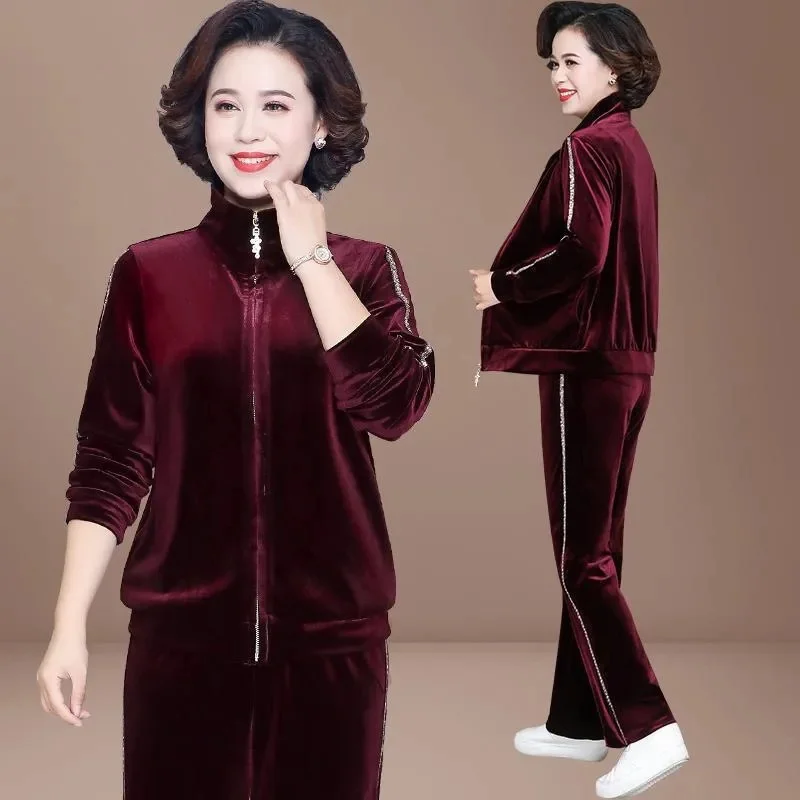 2022 New Elastic Waist Sportswear Suit Female Fashion Middle-Aged And Elderly Mothers Spring Autumn Two Piece Set Women Elegant