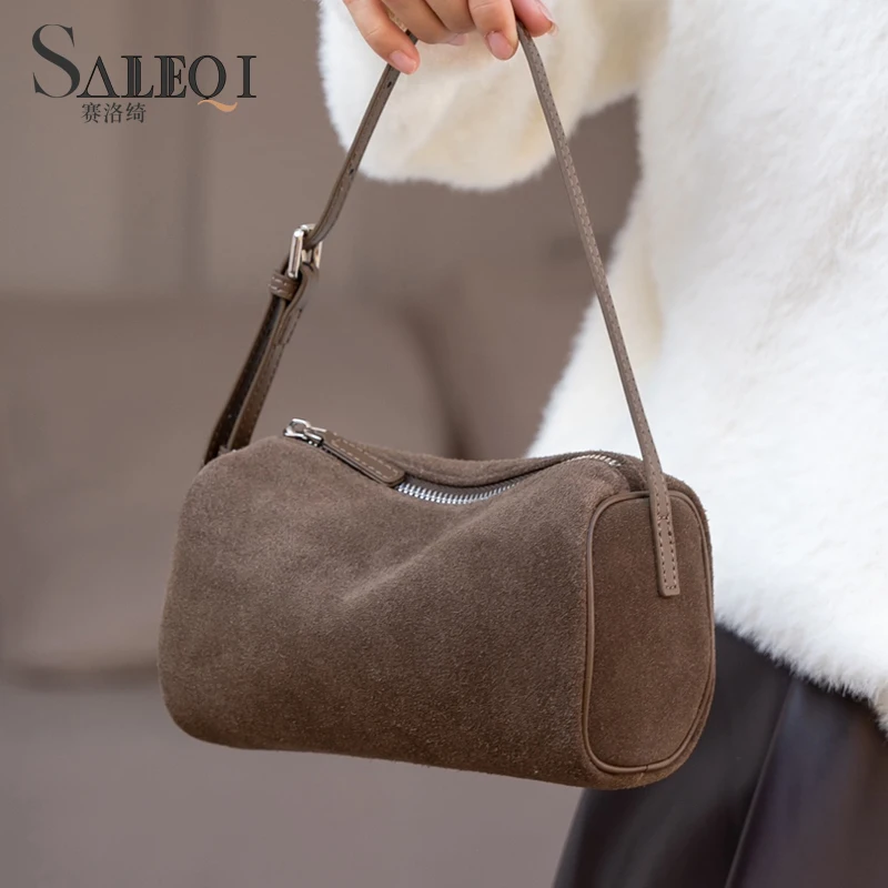 

Women's Small Pillow Bag Matte Suede Leather Female Shoulder Crossbody Bags Round Shape Chamois Ladies Handbag in New Cowhide