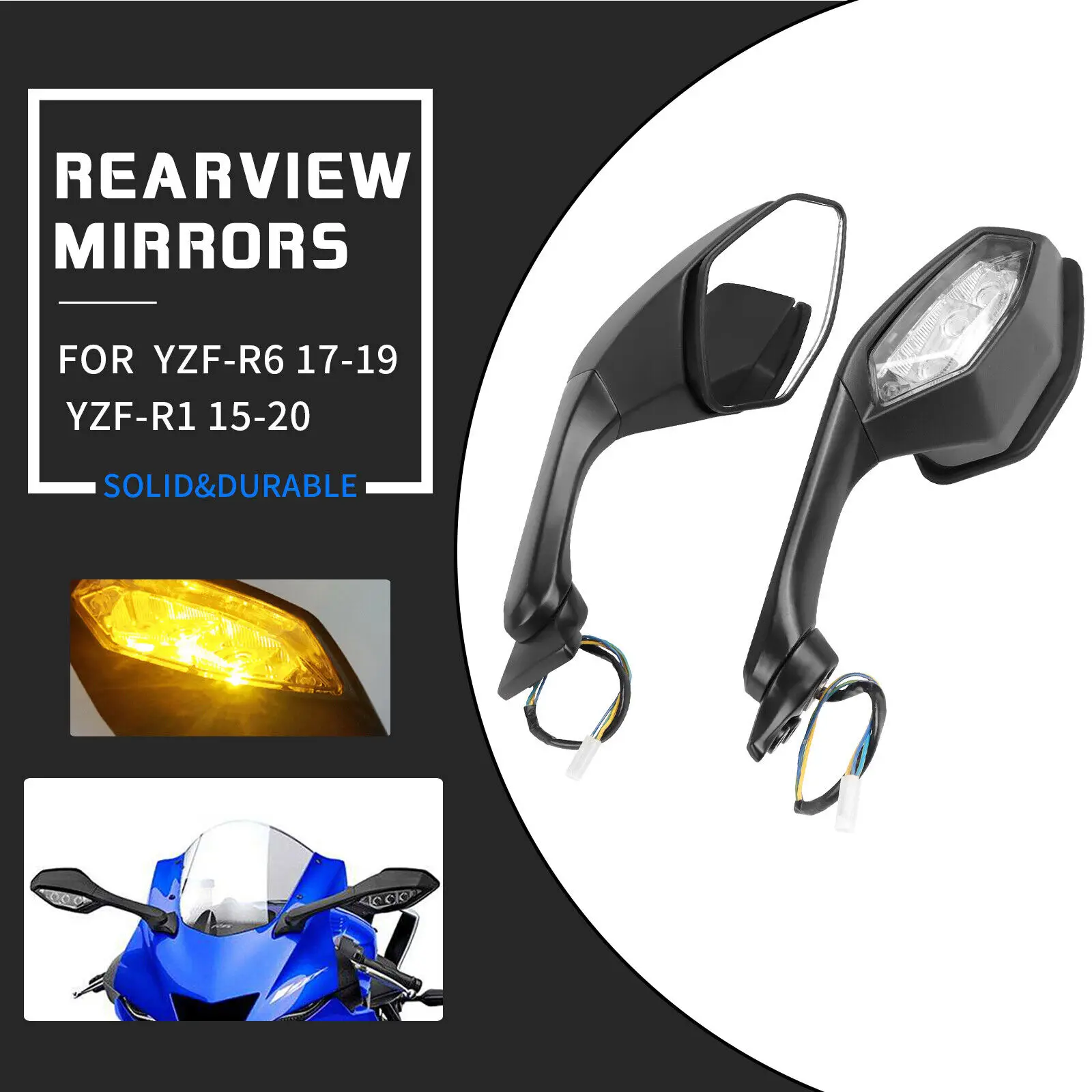 Motorcycle Accessories Rear View Mirrors LED Turn Signal For Yamaha YZF R1 15-24 YZF-R1M/S YZF R6 17-22