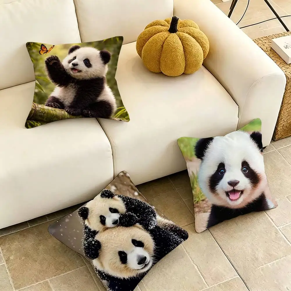 Animal Panda-A Cut Pillow Case Square Double-Sided Sofa Cushion Cover Bedroom Bedside Pillow Gift