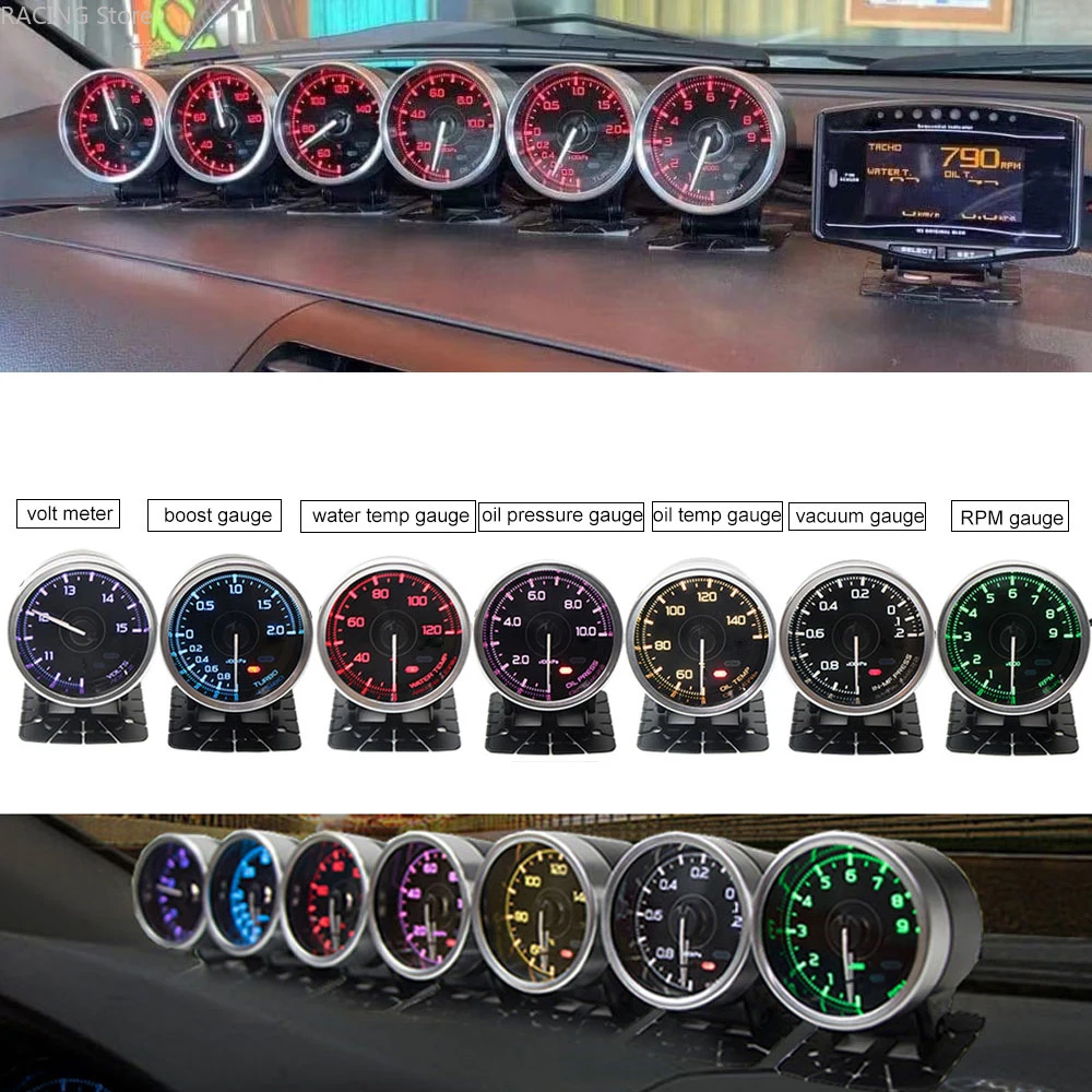 

Def* Advance A1 7Color Light Gauge Volt Water Temp Oil Temp Oil Press Rpm Vacuum Boost Ext Temp 60mm Racer Gauge Car Accessories