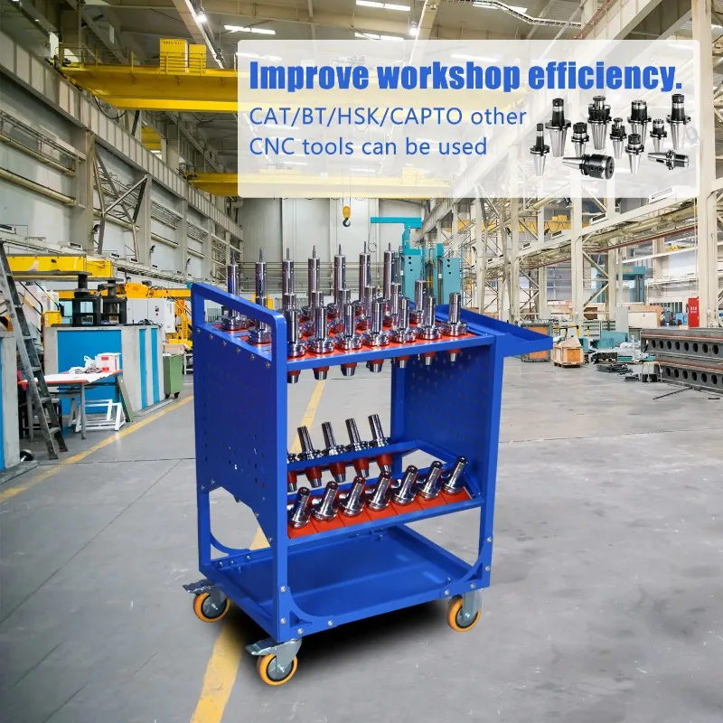 منظم عربة تخزين أدوات CNC المحمول باللون الأزرق BT40، عربة خدمة أدوات CAT40 مع مركز تصنيع المستودعات لرف أدوات العجلات