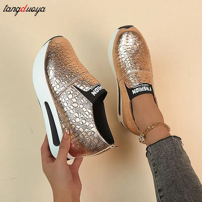 silver gold platform Sneakers Women Shoes Woman Platform Shoes Female Flats Shine Bling Causal Shoes Loafers Ladies Shoe Size 42