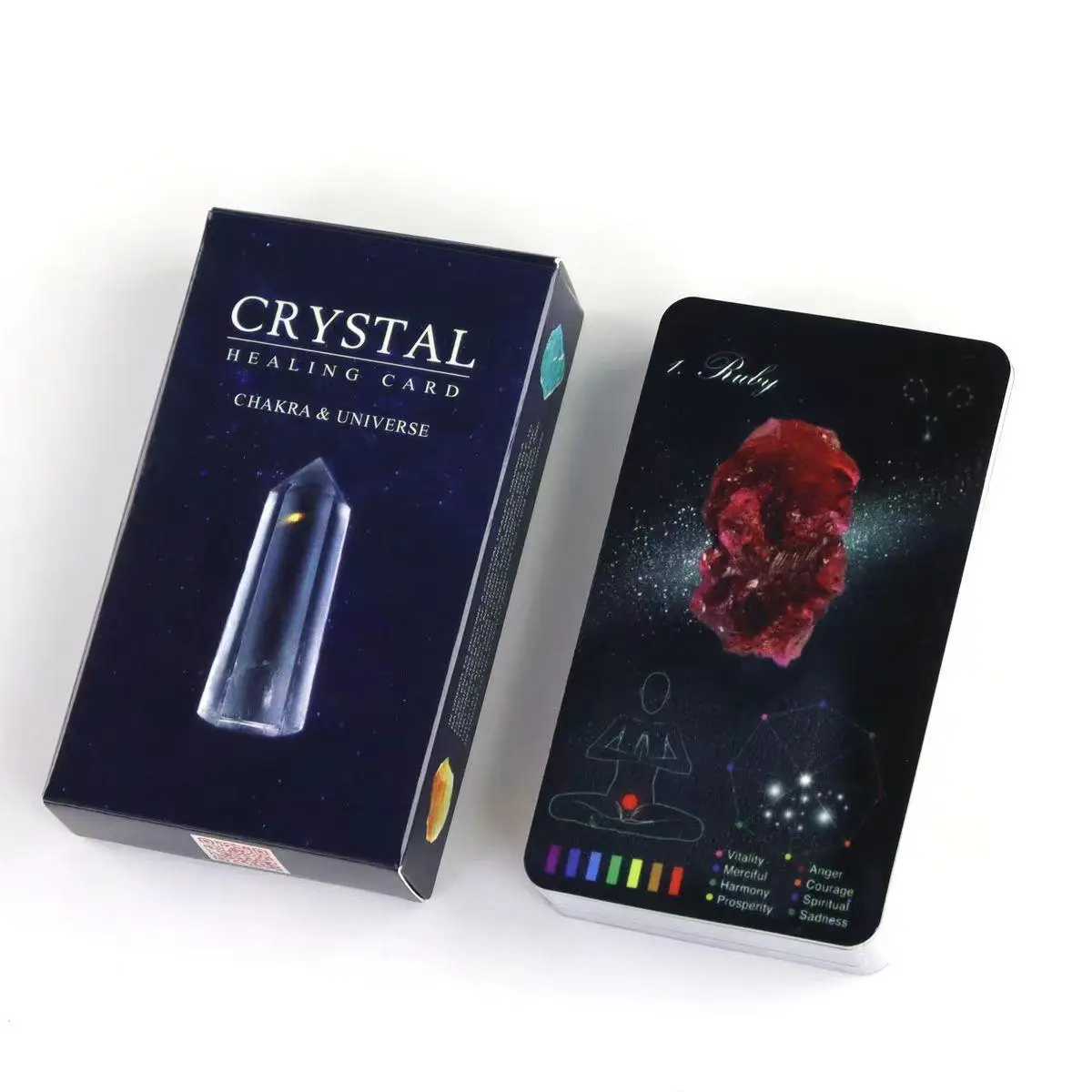 10.3*6cm Crystals Healing Cards, Oracle Deck Games Electronic Guidebook 60 Pcs Cards (48 Crystal Cards & 12 Zodiac Cards)