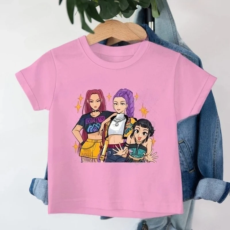 Kids T-shirt KPop Demon Hunters Print Fashion Casual Tops 2025 Movie Crew Neck Cartoon Girls Boys Tee Casual Baby Girl Clothes image 3