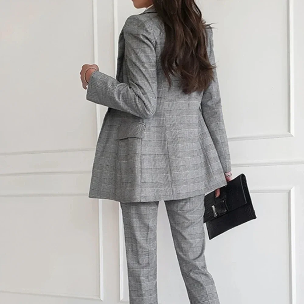 Women Elegant Formal Business Blazer 3 Pieces Suit Office Work Plaid Jacket Vest Pantsuit Korean Fashion Female Vintage Outfits