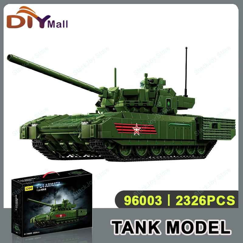 

MOC Main Battle Tank T-14 Building Bricks Heavy Armored Cars Blocks Toys WW2 Military Panzer Weapons Model Adult Children Gifts