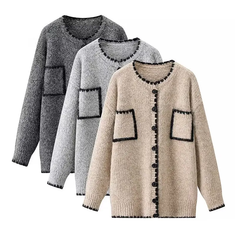 

Autumn Three-Color Long Sleeve Knitted Sweater Cardigan Loose Casual Top European And American Style