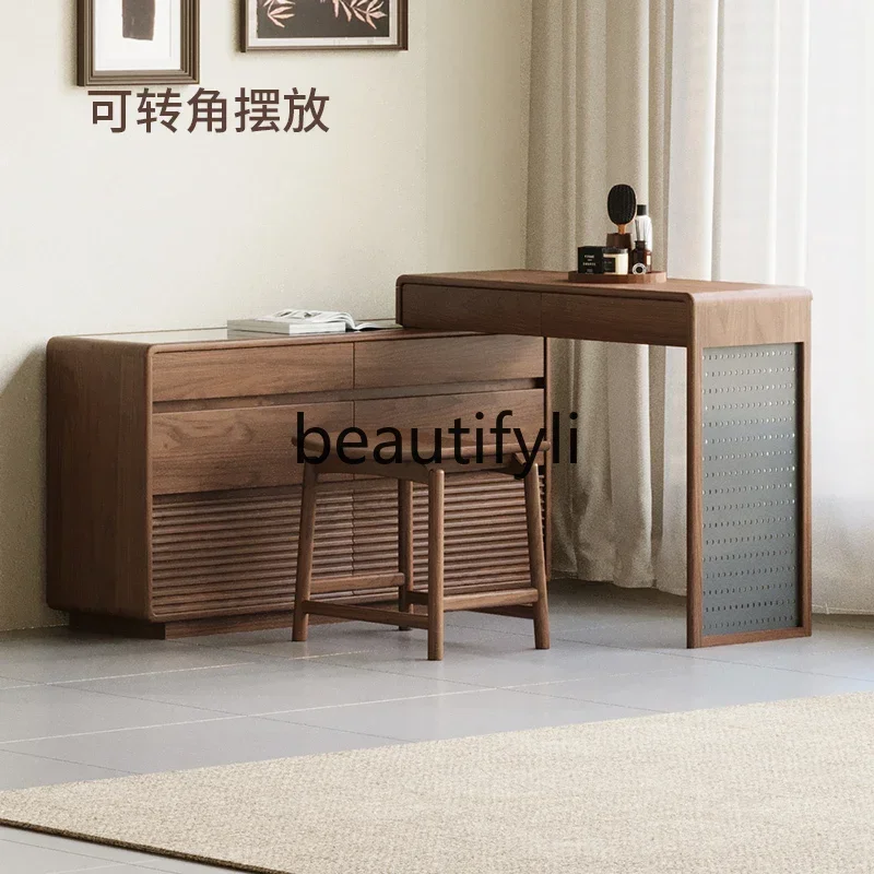 

New Chinese style North American black walnut cosmetic table solid wood dresser chest integrated bedroom chest of drawers