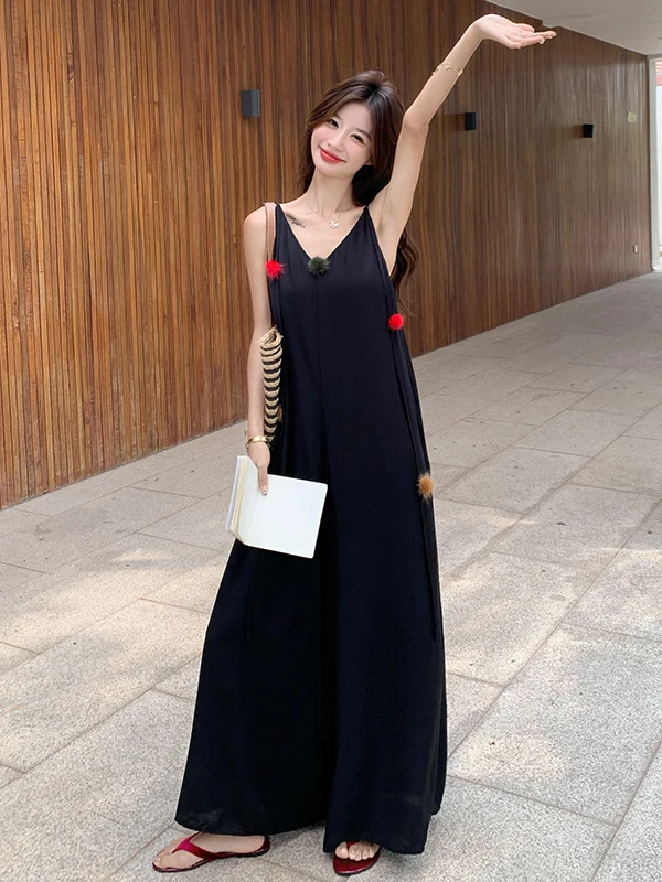 블라 V넥 스트랩 슬림 스트레이트 레그 점프수트 여성용 패셔너블 하이웨이스트 젊어 보이는 여름 신상품