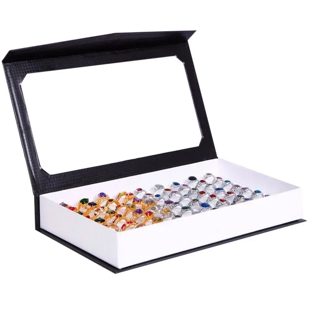 72 Slots Ring Box with Transparent Cover Large Capacity Earrings Storage Case Exquisite Flannel Jewelry Packaging Box