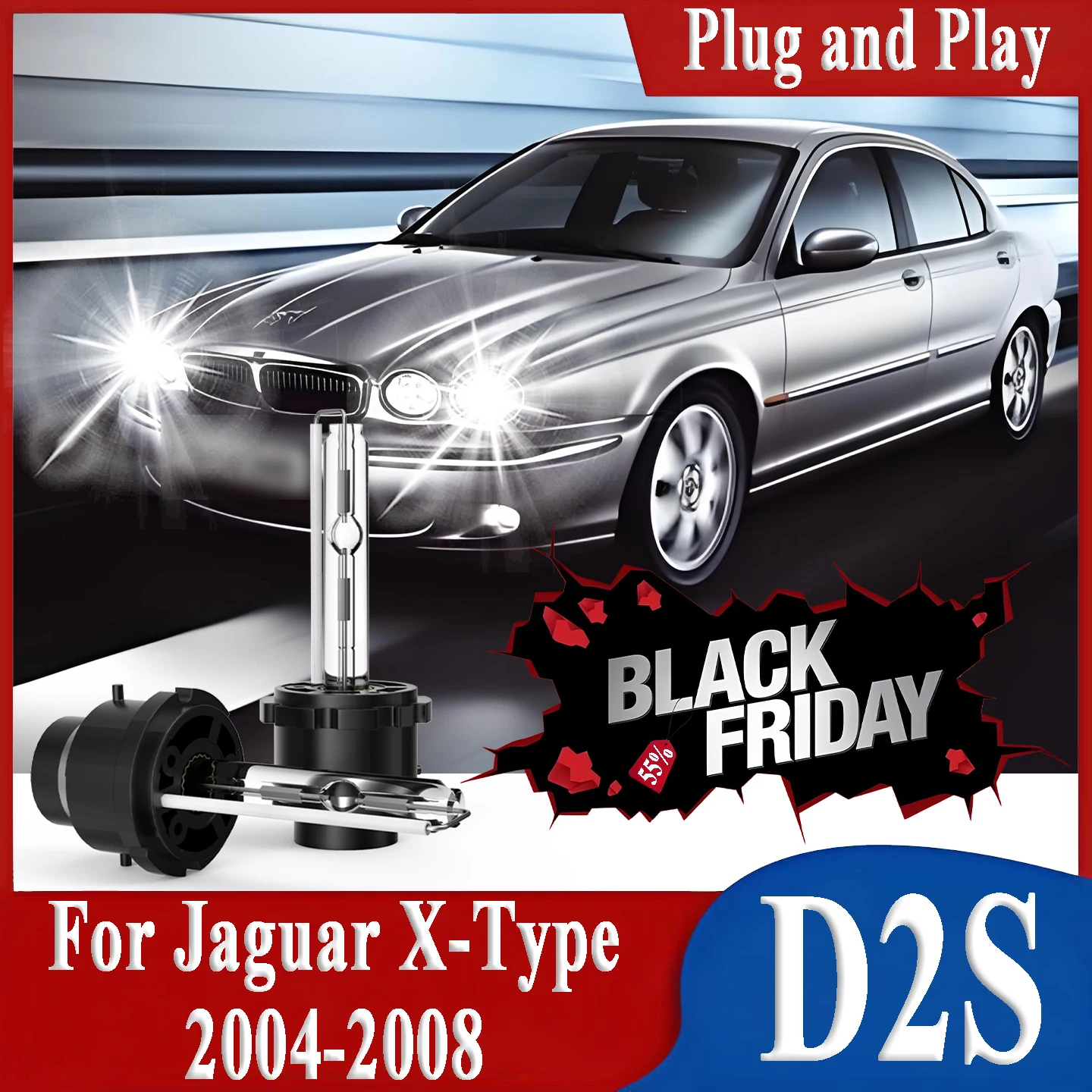 

2X Headlamps Car Lights D2S 6000K White Original HID Xenon Headlight 35W Low Beam Bulb Super Bright For Jaguar X-Type 2004-2008