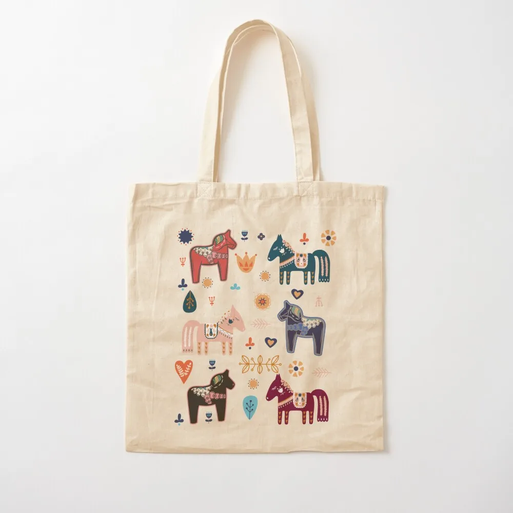 

Dala Horses Sweden Horse Swedish Colorful Dala Tote Bag Beach bag handbag Canvas Tote Bag