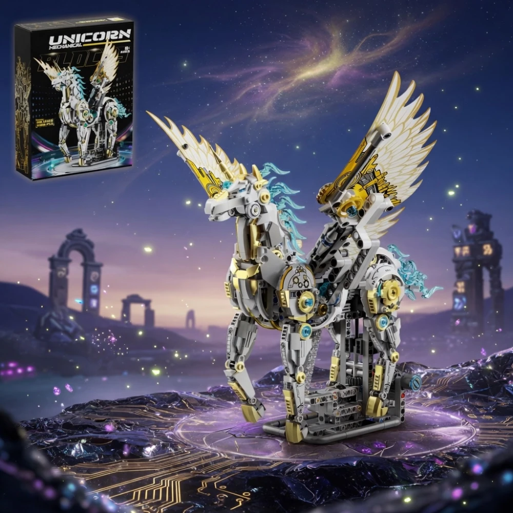 Fairytale Mythical Unicorn Pegasus Building Blocks 1499pcs Technical Mechanical Animal Linkage Model Light STEM MOC Bricks Gift view 4