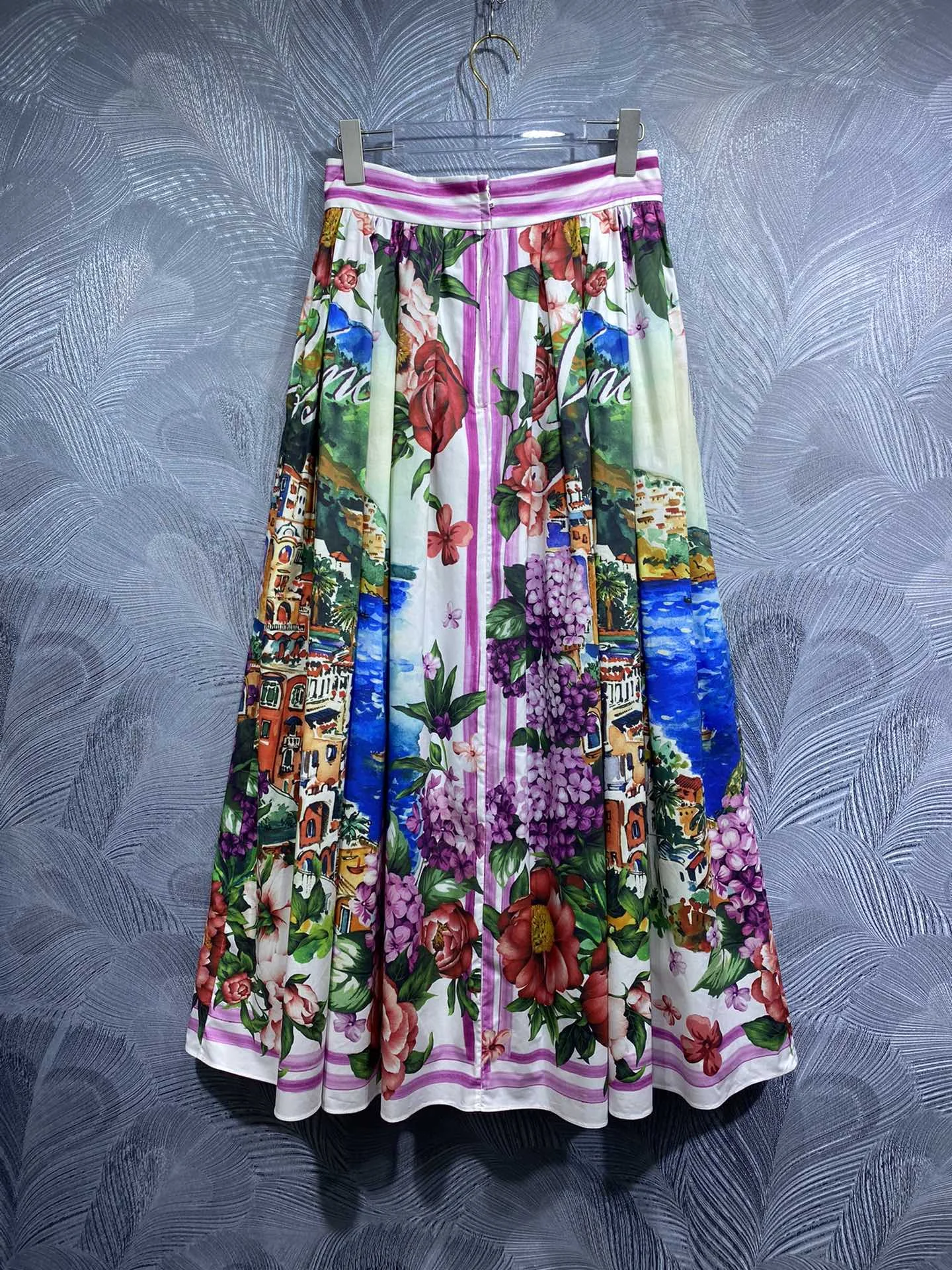 SEQINYY Elegant Long Skirt Summer Spring New Fashion Design Women Runway High Quality 100% Cotton Vintage Flower Print A-Line