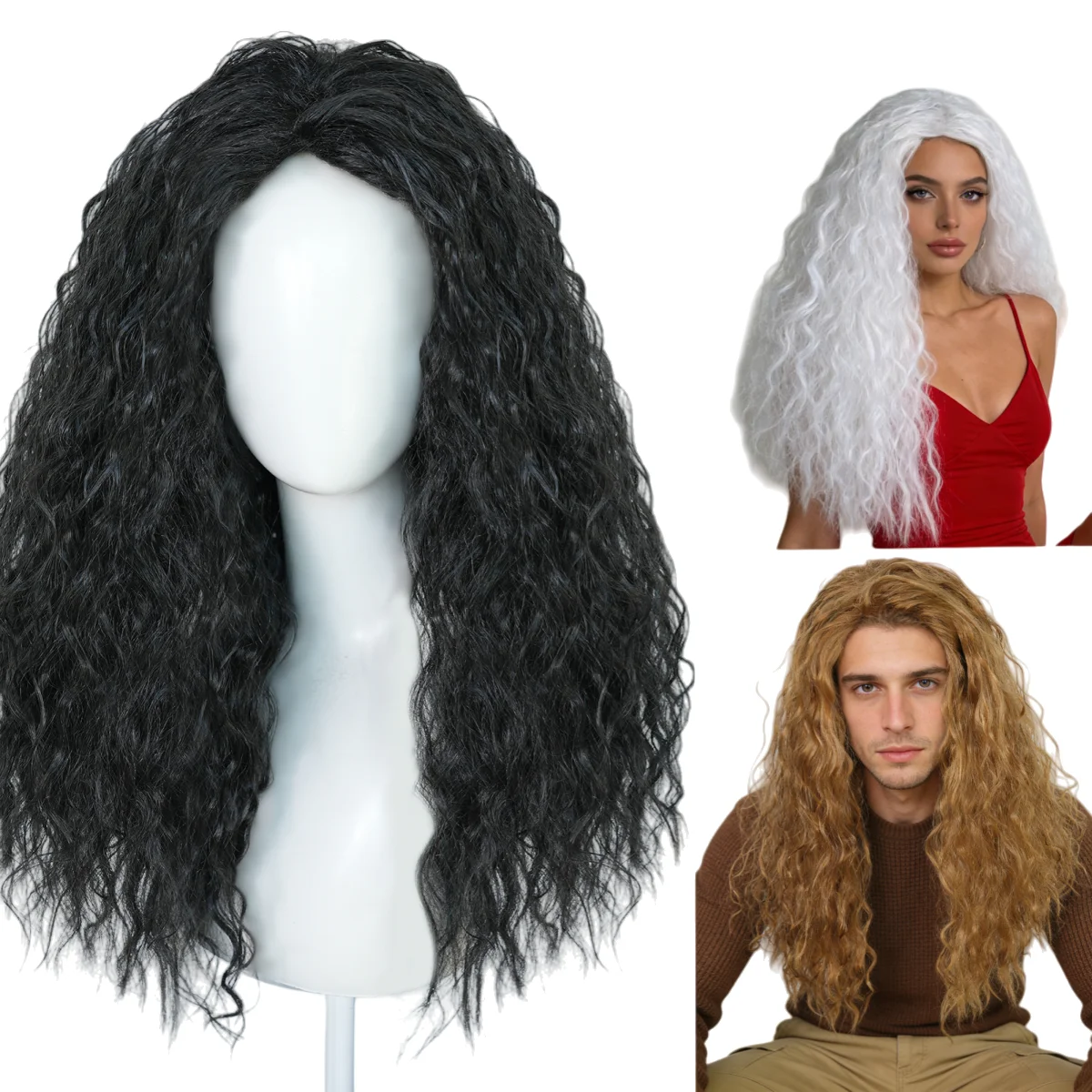 Classic witch wig, old woman wig, long curly hair, unisex fluffy natural wave wig, role-playing, Halloween hairstyle