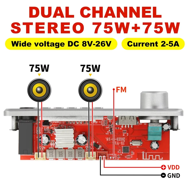 

High Quality-150W DIY Amplifier Bluetooth Decoder Board 12V 6.5Mm Microphone FM Radio TF USB Car Audio Music Speakers Volume Con