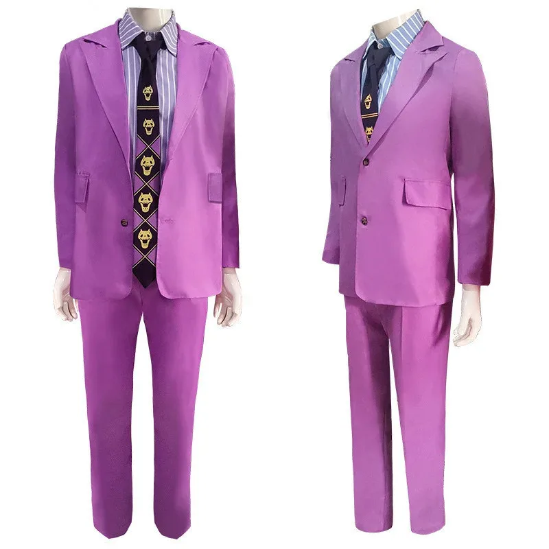2025 22 Anime Kira Yoshikage Cosplay JoJo Costume Purple Uniform Suit with Tie Halloween Carnival Outfit for Men ﻿