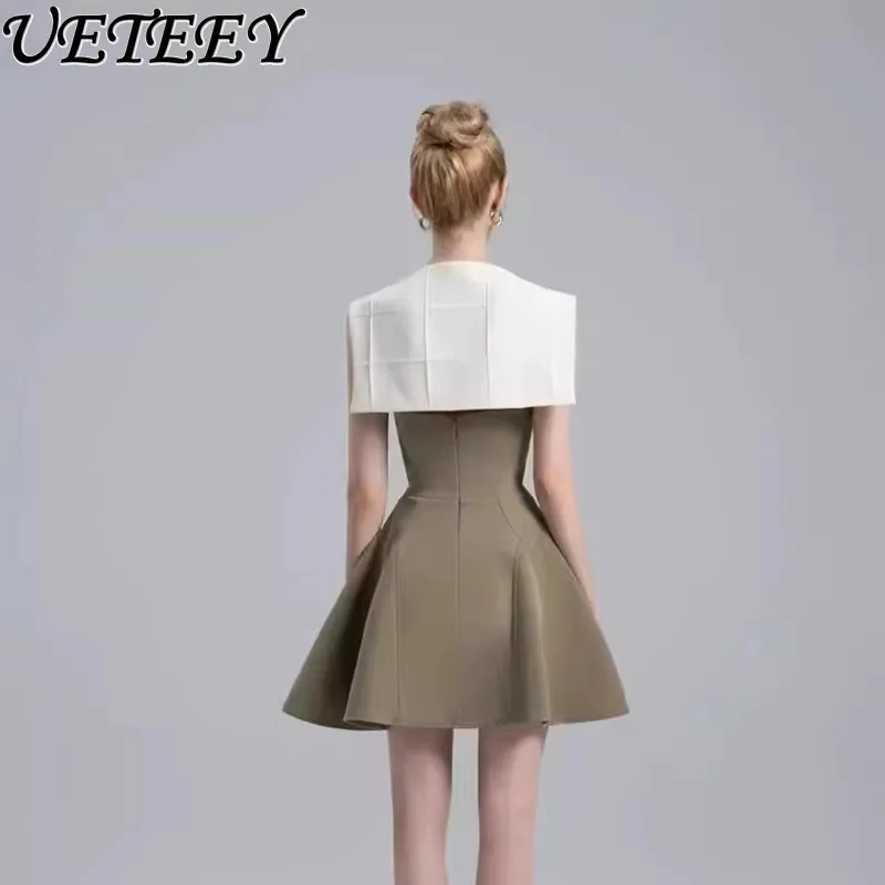 2023 sommer Neue Damen Farbe-Block Hohe Taille Abnehmen Ärmelloses Kleid Elegante Mode Kurze Party Kleider für Frauen