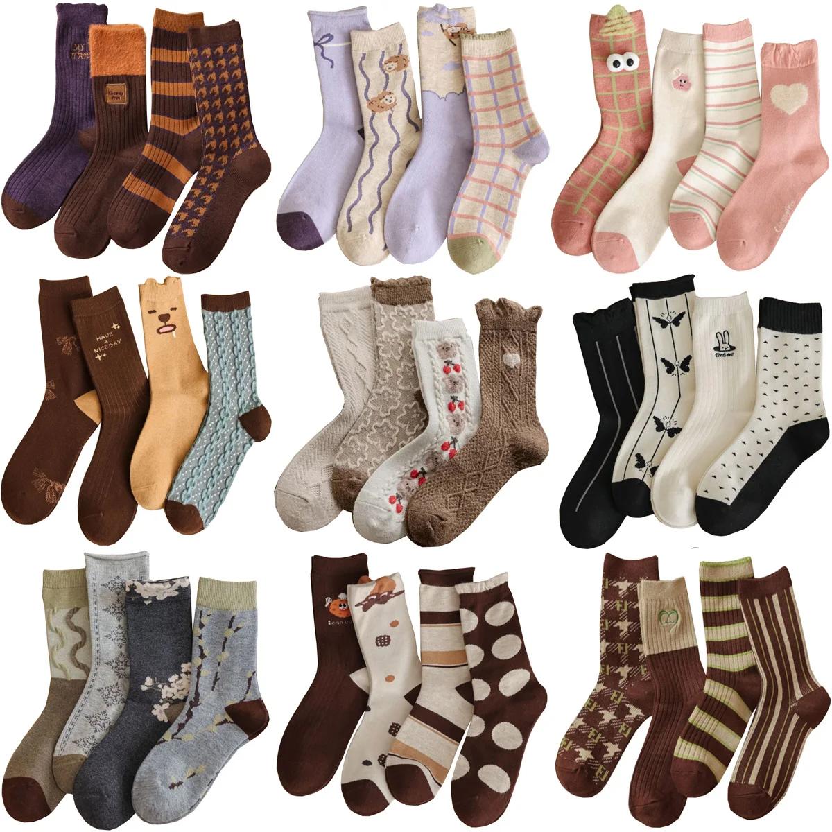 

4 Pair Warm Wool Socks Women Cute Cartoon Animals Winter Cashmere Thick Socks Woman Casual Home Floor Socks Fashion Street Style