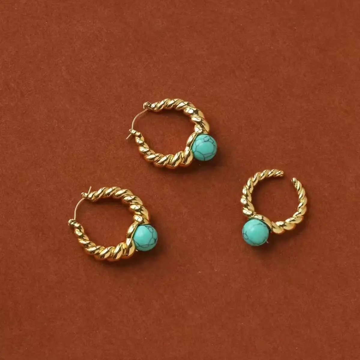

Jenny&dave Turquoise Earrings Ring Fried Dough Twists Earrings Women's Earrings Ear Cuffs