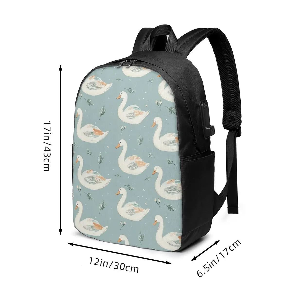 Nordic Style White Goose Pattern Backpack Travel Notebook Bag Computer College Student School Bag Laptop Shoulder Bags Men Women
