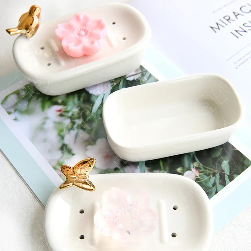 

Soaps Boxes Dishs Retro Soap Box Ceramic Soap Holder Solid Color Bathroom Accessories Soap Dish Household Bathroom Nordic Style