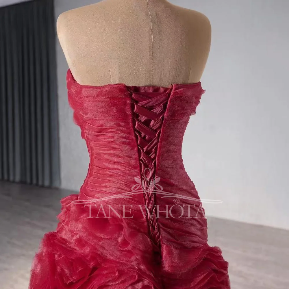 Luxury Red Lace Evening Party Dress Sweetheart Sleeveless A-Line Prom Dress with Lace-Up Back for Women Customized