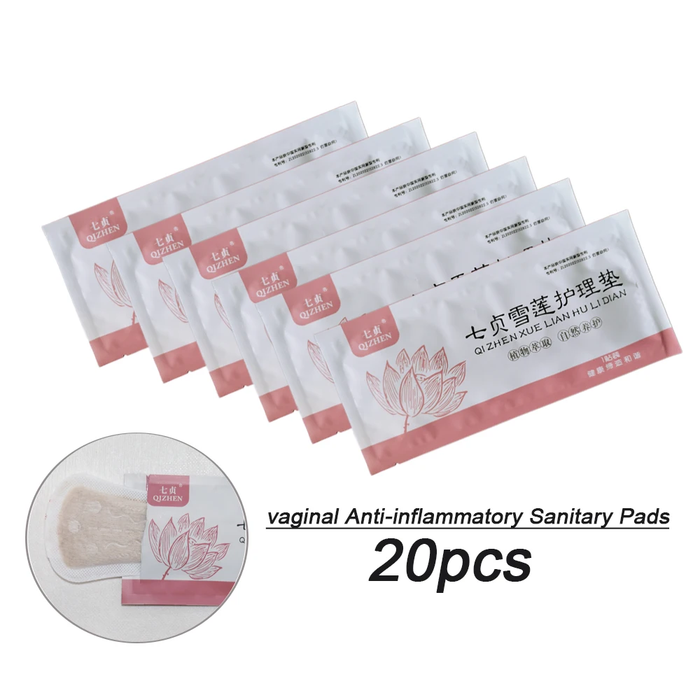 20pcs Chinese Herbal Gynecological Pads Medicine Tampons Vaginal Infection Silver-ion Gynecol Cure Care Medicated Sanitary Pad